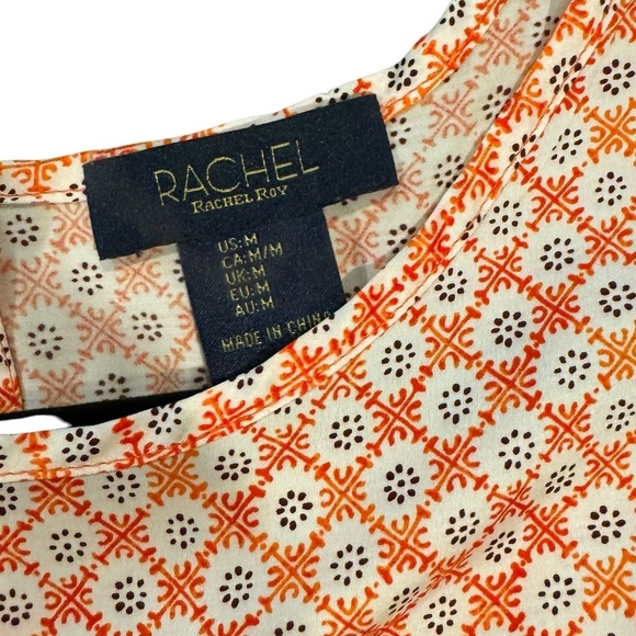 Pretty orange, white and brown patterned short sleeve top - Picture 5 of 5